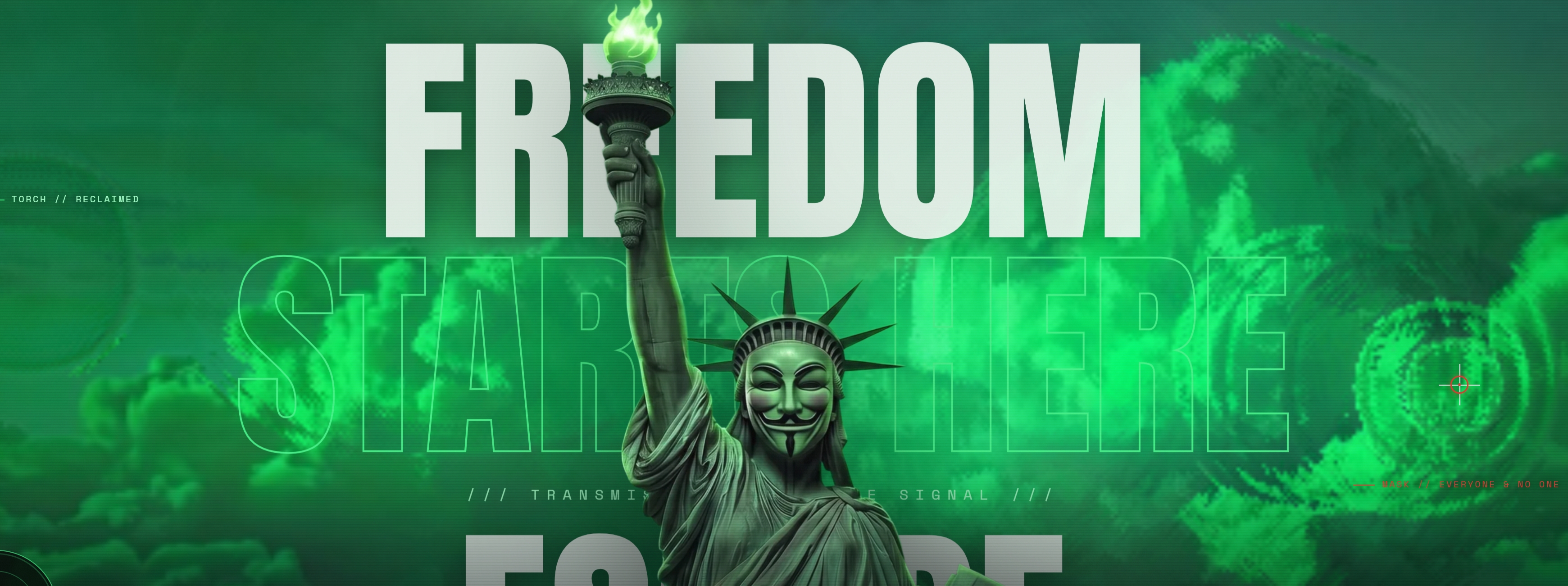 Freedom FREE 社区与面具符号配图