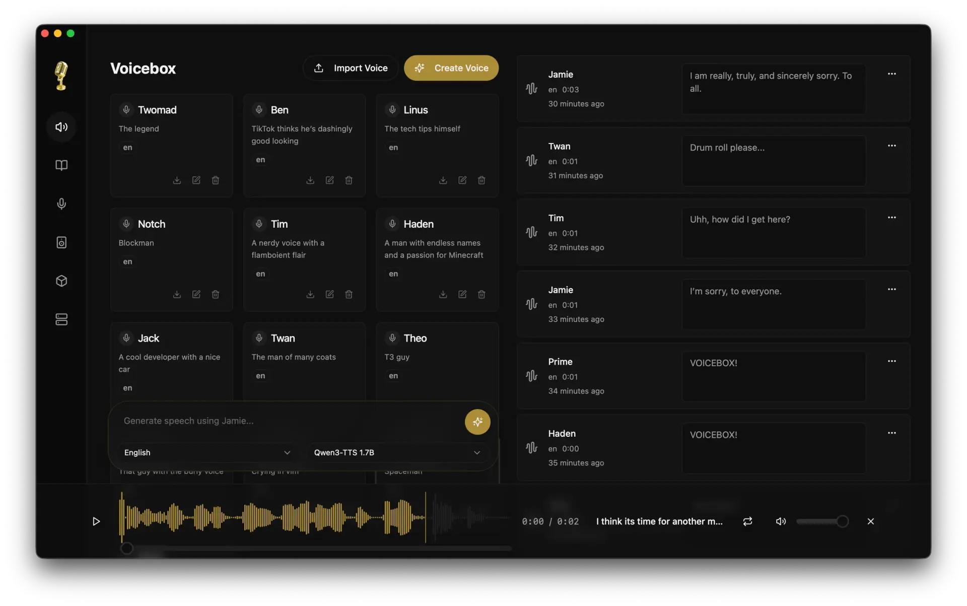 Voicebox 应用界面截图